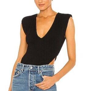NWT AFRM Deep V-Neck Black Bodysuit Medium M